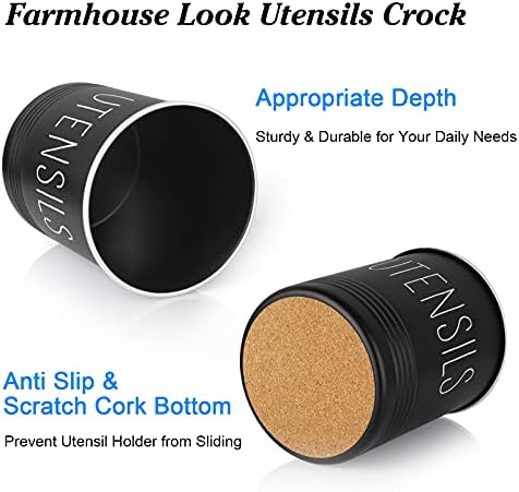 Bivvclaz Kitchen Utensil Holder, 6.7" Utensil Holder for Kitchen Counter, Cooking Utensil Crock with Cork Bottom, Modern Farmhouse Decor, Countertop Utensil Storage Organizer Caddy, Black - Image 3