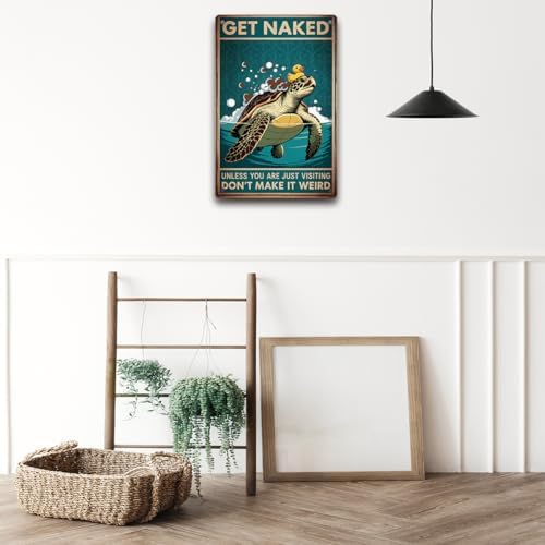 BEASTZHENG Funny Sea Turtle Bathroom Metal Tin Sign Turtle Decor, Ocean Theme Wall Art, Tropical Turtle Bathroom Accessories, Sea Life Tin Sign for Restroom - Image 5