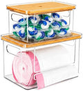2-in-1 Stackable Trash Bag Dispenser & dishwasher pod holder with Wooden Top – Garbage Bag Holder for 13-33 Gallon Bags – Trash Bag Dispenser Under Sink with Anti-Slip Base for Laundry Detergent Pods by COZYCRAZE