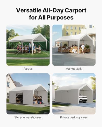 VEVOR Carport, 12 x 20 FT Outdoor Car Canopy, Potable Carport with Removable Sidewalls & Door, Heavy Duty Car Shelter, UV-Resistant & Water-Resistant, All-Season Protection for Automobile Boat White - Image 3