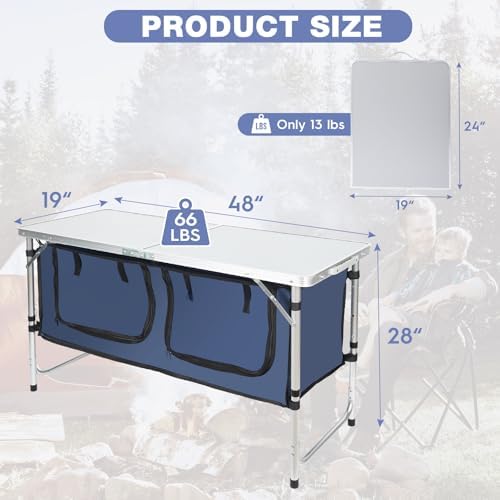 Outdoor Folding Camping Table with Storage Organizer(Blue) - Image 3