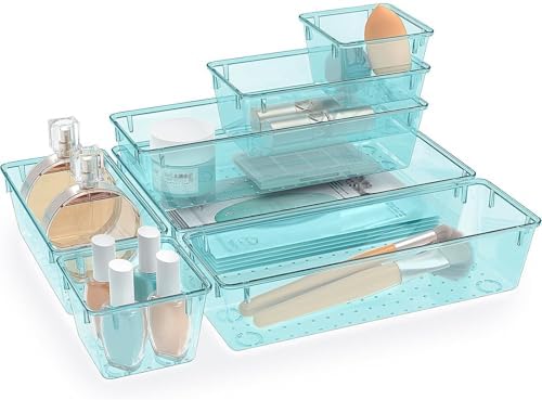 7 PCS Plastic Drawer Organizers Set, 4 Size Desk Drawer Organizer Trays by StorMiracle