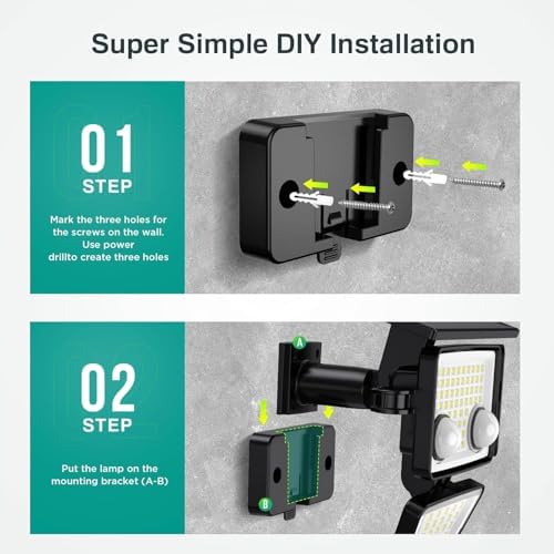 LYWALT Solar Outdoor Lights - 3000LM 188 LED Motion Sensor Outdoor Lights, 4 Heads Security Light,IP65 Waterproof, Easy Install,270°Wide Angle Flood Wall Light with 3 Modes for Backyard Yard - Image 7