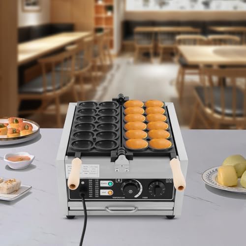 Commercial Waffle Maker, 1800W Electric Egg-Shaped Waffle Machine, Stainless Steel Waffle Iron Baker with Non-Stick Coating, 122-572℉ Temperature Adjustable, for Restaurant, Snack Bar - Image 6