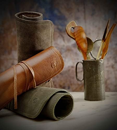 Angus Stoke Knife Bag for Chefs–knife Roll Bag leather 7 slots – Leather Knife Case Noah (brown) - Image 4