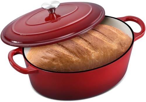 Leonyo 7-Quart Enameled Cast Iron Oval Dutch Oven Pot with Lid, Red by Leonyo