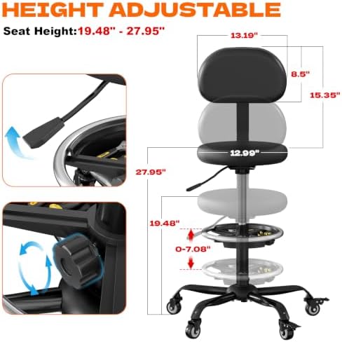 Sbanmao Shop Stool with Wheels, Mechanic Stool with Backrest for Garage - Image 2