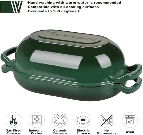 VORRINGARD Enameled Cast Iron Sourdough Bread Oven, Dutch Oven, Loaf Cast Iron Bread Pan for Homemade Bread Baking, Meatloaf Pan with Lid, 5QT, Dark Green - Image 3