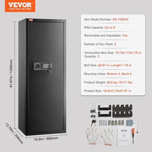 VEVOR Rifle Safe with Digital Keypad up to 8 Gun, Tall Gun Storage Cabinet with Removable Shelf, Quick Access for Home Shotguns and Rifles (Assembly Required) - Image 7