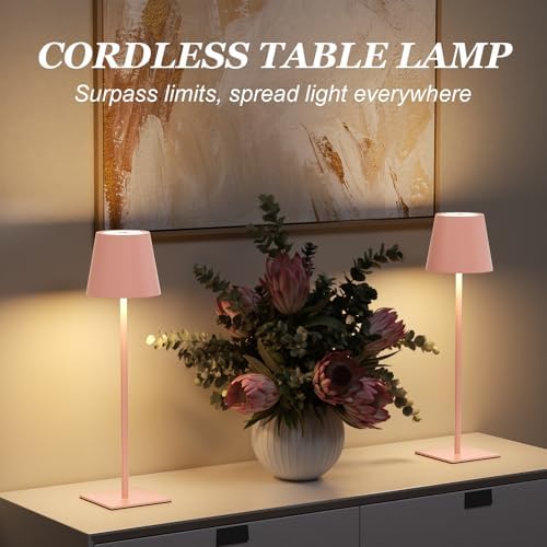 Kakanuo Pink Cordless Rechargeable Table Lamp 5000mAh Battery Operated Lamps, 3 Colors Stepless Dimming Touch Lamp for Living Room, Kitchen Counter, Dining, Outdoor Patio, 2 Pack - Image 6