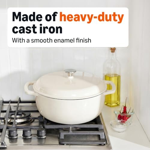 Amazon Basics Enameled Cast Iron Dutch Oven Pot With Lid, 6-Quart, Round, Dual Handles, Heavy-Duty, Oven Safe for Stews, Roasting & Baking, White - Image 4