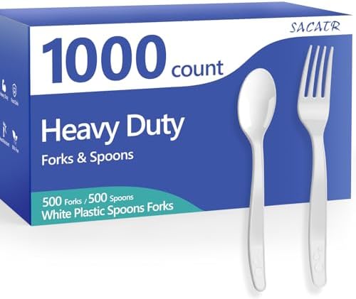 SACATR 1000 Count White Plastic Silverware Heavy Duty -Forks,Spoons by SACATR
