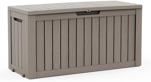 DRATO 90 Gallon Deck Boxes Outdoor Waterproof, Resin Large Lockable Storage Box with Lid, Outdoor Storage Bench Patio Cushions Furniture, Garden Tools, Pool Accessories (Grey, 90 Gallon) by DRATOprovidesawarmandcozy