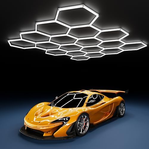 MODERN 18Grids Hexagon Garage Light: 72Pack 574W 70000LM High Brightness Hexagon Garage Lights-Easy Install Honeycomb Ceiling Lights for Warehouse, Gym Basement, Exhibition Hall by MODERN