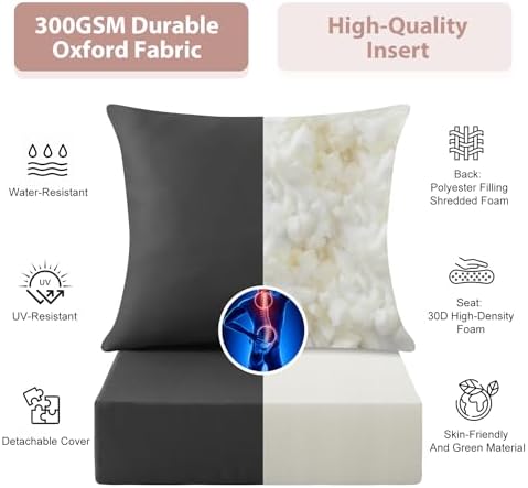 Outdoor Deep Seat Cushion Set, 24x24 Inch, Dark Grey, Set of 2 - Image 4