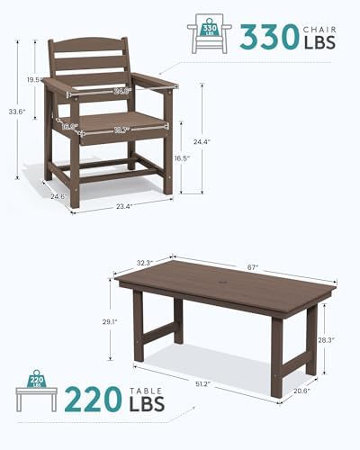 SERWALL Patio Dining Chair Set of 2,All Weather HDPE Dining Chair, Coffee - Image 3