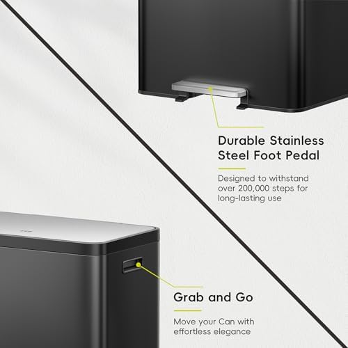 EKO EcoCasa II 36L+24L Dual Trash Can with Recycle Bin, Stainless Steel Garbage Can with Lid, Deodorizer Compartment, Odor-Proof and Fingerprint Resistant, Matte Black - Image 7