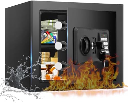 1.3 Cuft Small Fire Safe for Home Use, Anti-theft Fire Proof Safe Box with Digital Keypad, Spare Keys and Removable Shelf, Security Safes Fireproof Waterproof for Document Money Valuables by DigitalHomeSecuritySafeBox