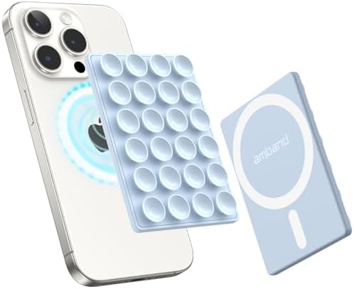 amBand Magnetic Suction Phone Grippy for MagSafe Case, Silicone Cup Sticky Mount for iPhone 18 17 16 15 14 13 Pro Max/Pro/Air/Plus, Hands-Free Selfie/Video for TikTok Creator/Influencer, Light Blue by amBand