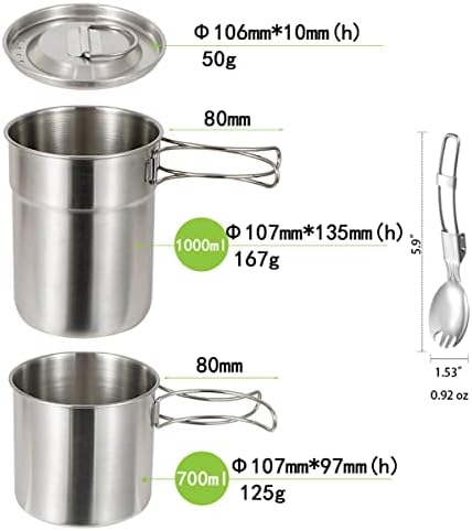 Camping Cups and Mugs Pot 2Pcs -304 Food Grade Stainless Steel - Outdoor Cookware Set with Vented Lid -33oz Big+24oz Small for Backpacking Picnic Hiking - Image 2