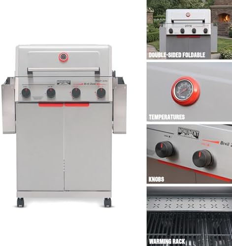 Monument Grills 4 Burner Stainless Steel Propane Gas Grill Mesa 2, 525 sq.in, 37,000 BTU, Broil Zone, Foldable Side Shelves, Built in Thermometer, Fsst Assembly, with Smoker Box - Image 2