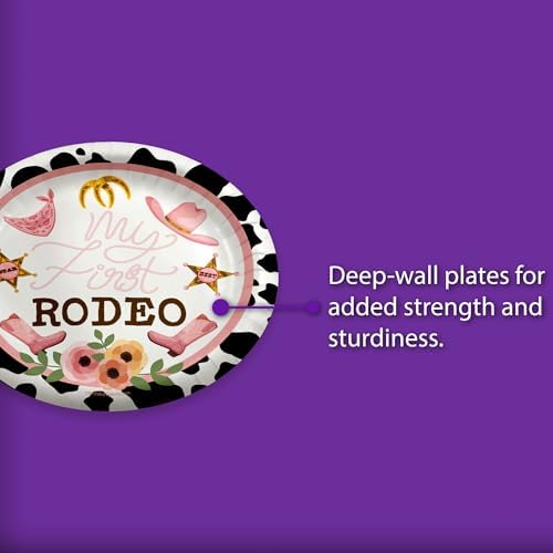 My First Rodeo Baby Girls 1st Birthday - 32 Piece Disposable Party Supplies - Decorations for Cowgirl Birthday Round Party Plates - Large 9" Paper Plates In Bulk - Image 3