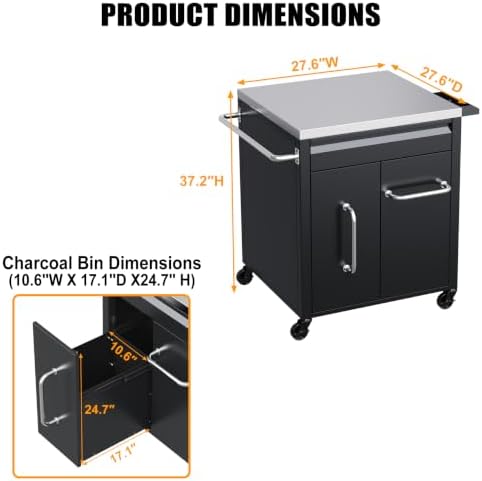 GDLF Outdoor Grill Cart, BBQ Tool Organizer with Storage - Image 2