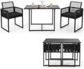 Tangkula 3 Pieces Outdoor Dining Set, PE Rattan Patio Furniture Set with Folding Backrest, Cozy Seat Cushions, Tempered Glass Tabletop, Space-Saving Bistro Table and Chairs Set of 2 for Backyard Pool by TANGKULA