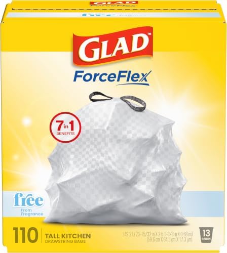 Glad ForceFlex Tall Kitchen Trash Bags, 13 Gallon, Fragrance Free, 110 Count (Package May Vary) by GladTrashFoodStorage