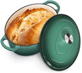 P&P CHEF Oval Dutch Oven with Lid, Enameled Cast Dutch Oven Pot for Bread Baking, Braising, Stewing, Roasting, Non-Stick & Oven Safe, Dual Handles & Easy Clean, 7QT & Dark Green, Valentine's Day by PPCHEF