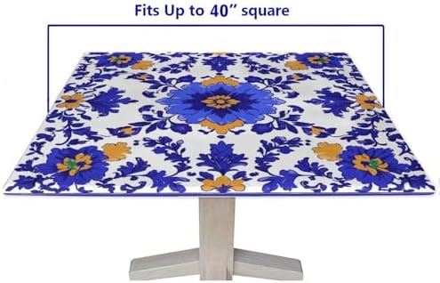 Wipeable Tablecloth, Mexican Talavera Pattern Printed on Washable Folding Table Square Cover, Use for Weddings Baby Showers Events, Fit for 40" x 40" Square Tables - Image 5