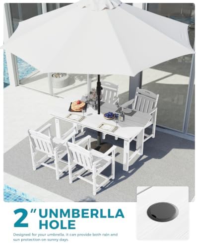 Ciokea HDPE Outdoor Dining Set of 4, Patio Table and Chairs Sets, White - Image 4