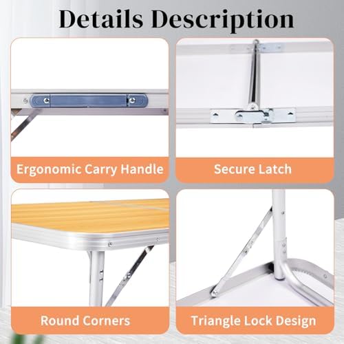 4.0 Ft Folding Portable Camping Table Yellow - Image 6
