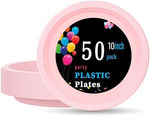 WELLIFE Pink Plastic Plates 10 Inch 50 Count by WELLIFE