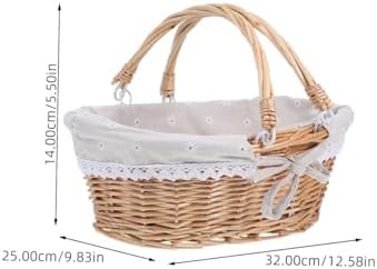 Wicker Picnic Basket with Handles, Vintage Handwoven Storage Basket Xmas - Image 2