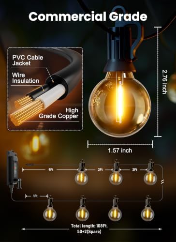 Brightown 108FT 52LED Solar String Lights Outdoor with Remote & USB Port - Image 5