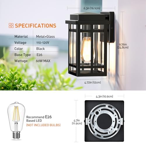Outdoor Wall Light Fixtures 9.76'', Porch Lights Lantern, 2 Pack - Image 6