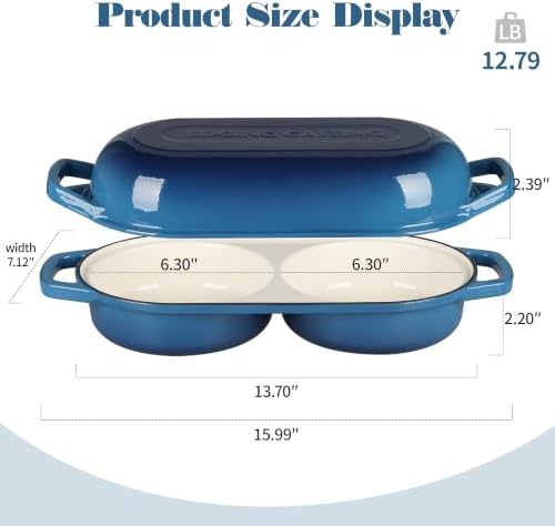 EDGING CASTING Enameled Cast Iron Double Bread Dutch Oven, Lake Blue - Image 2