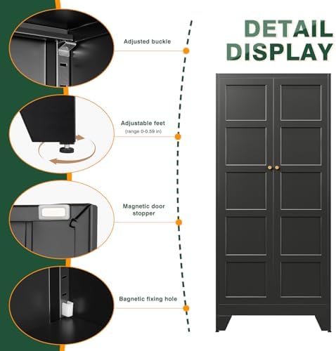 Letaya 71" H Metal Storage Cabinet with 2 Doors and 4 Shelves,Tall Kitchen Pantry Cabinets,Utility Pantry Organizers for Cupboard/Dining/Bathroom/Home Office/Garage (Black, 71" H x 16" D x 32" W) - Image 4