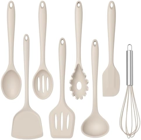 TeamFar Silicone Cooking Utensils Set, 8 PCS Kitchen Utensils Set, Khaki by TeamFar