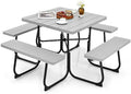 Tangkula 8 Person Square Picnic Table with 4 Built-in Benches, Grey by TANGKULA