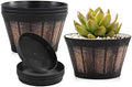 Quarut 6 inch Brown Barrel Planters with Drainage Holes & Saucer, Set of 4, Indoor & Outdoor Garden Home Plants by Quarut