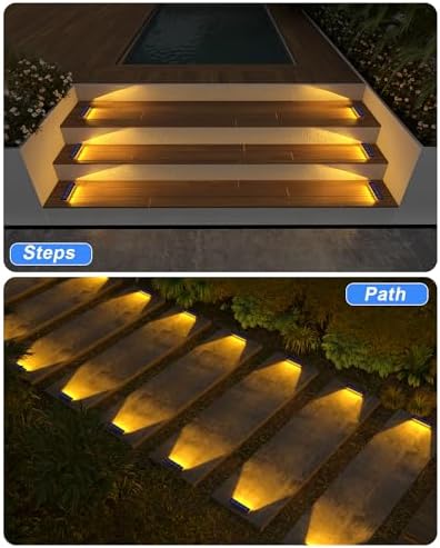 DetarZinLED Solar Step Lights Outdoor IP68 Waterproof 8 Pack Warm White - Image 4