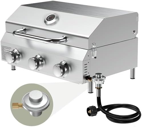 Bestfire 3-Burner Tabletop Propane Gas Grill with Dual Connections, 30,000 BTU Portable Propane Grill Fits Large Cylinders & Small Canisters, Knobs, Compact Design for Camping, RV, BBQ by GrillsOutdoorCooking