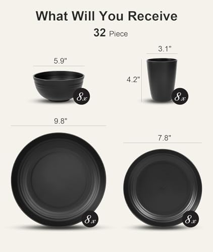 Quatish 32 Piece Plates and Bowl Set for 8, Dinnerware Dish Set for Kitchen - Image 2