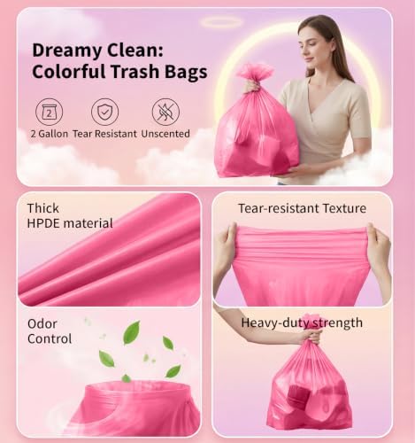 Small 2 Gallon Trash Bags Unscented, 0.78 Mil, Pink, 150 Count - Image 4