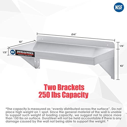 DuraSteel Stainless Steel Wall Shelf - 24" Wide x 12" Deep Commercial Grade - NSF Certified - Industrial Appliance Equipment (Restaurant, Bar, Home, Kitchen, Laundry, Garage and Utility Room) - Image 3