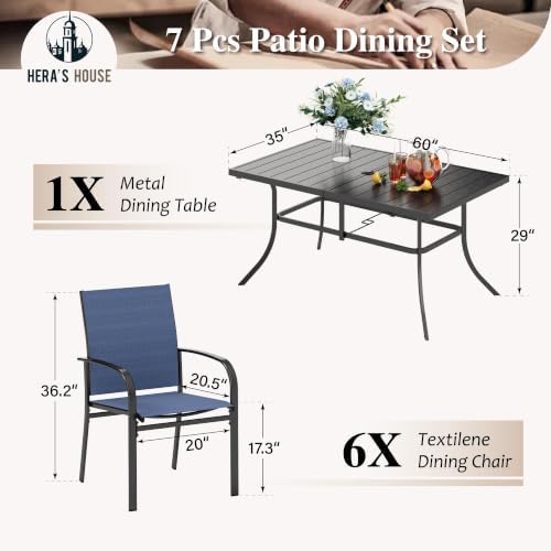 HERA'S HOUSE 7pc Outdoor Patio Dining Set for 6, Textilene Chairs, Blue - Image 4