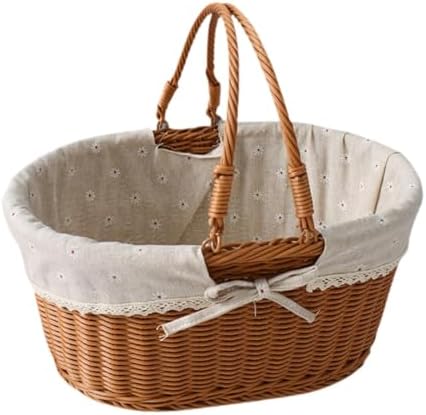 Imitation Rattan Picnic Basket Picnic Hamper Woven Storage Basket Fruit Basket for Bread Fishing Garden BBQ Outdoor Camping- Style D by Unknown