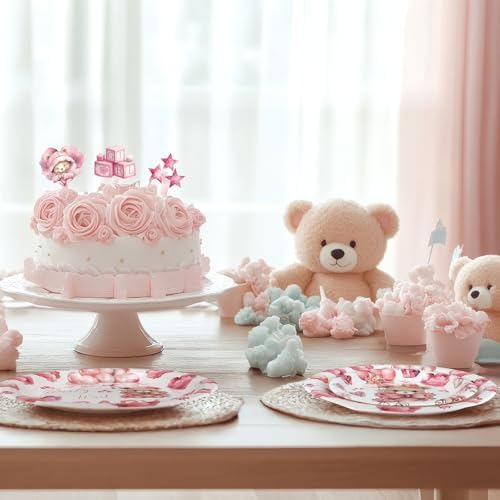 40 Guests We Can Bearly Wait Baby Shower Plates – Pink Teddy Bear Plates and Napkins Set for Girl Baby Shower Decorations - Image 6